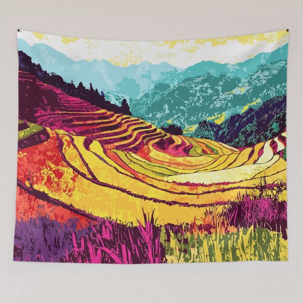 Item preview, Rice Paddies Asian Landscape Nature Minimalist Art Illustration designed and sold by LVTFCOarts.