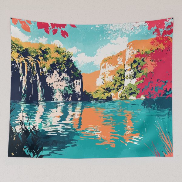 Aperçu de l'œuvre Paysage paisible du lac Rock Lake, illustration minimaliste créée et vendue par LVTFCOarts.