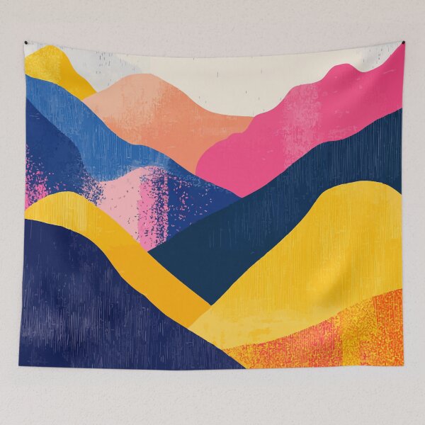 Aperçu de l'œuvre Illustration minimaliste abstraite et colorée d'un paysage de collines, nature créée et vendue par LVTFCOarts.