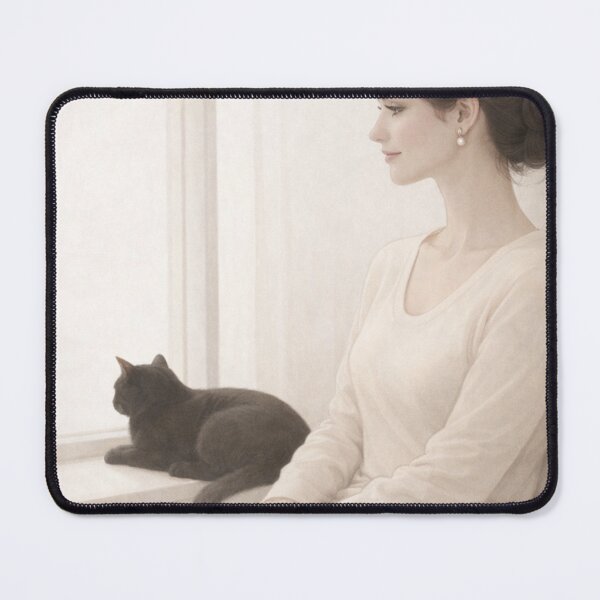 Item preview, Serene Contemplation: Woman and Cat by Window designed and sold by Auroracat2025.