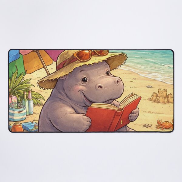 Item preview, Funny hippo reads on the beach designed and sold by Mauswohn.