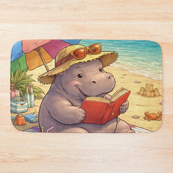 Item preview, Funny hippo reads on the beach designed and sold by Mauswohn.