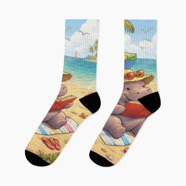Item preview, Funny hippo reads on the beach designed and sold by Mauswohn.