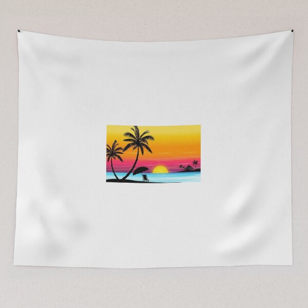 Item preview, A Cartoonish Beach With Coconut Trees At Sunset designed and sold by dangleberry.