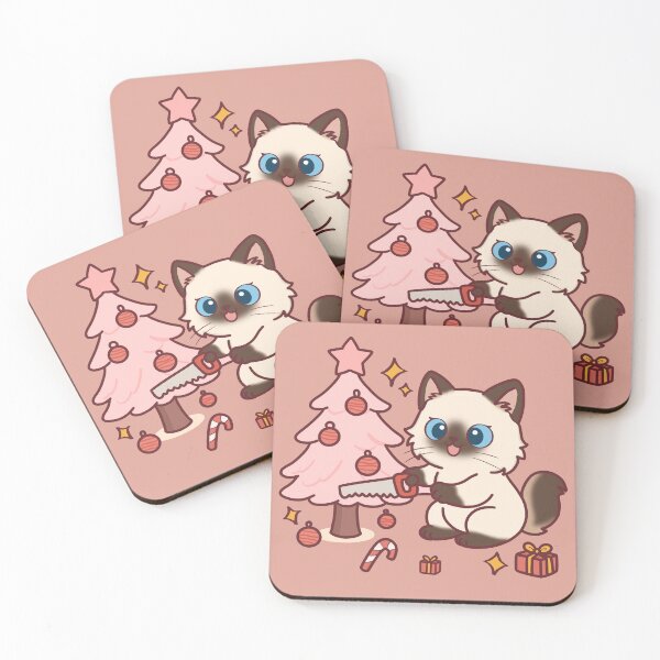 Item preview, Cute Ragdoll Cat Decorating a Pastel Pink Christmas Tree designed and sold by BGMeYou.