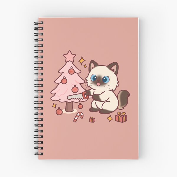 Item preview, Cute Ragdoll Cat Decorating a Pastel Pink Christmas Tree designed and sold by BGMeYou.