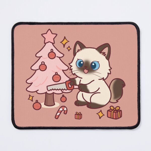 Item preview, Cute Ragdoll Cat Decorating a Pastel Pink Christmas Tree designed and sold by BGMeYou.