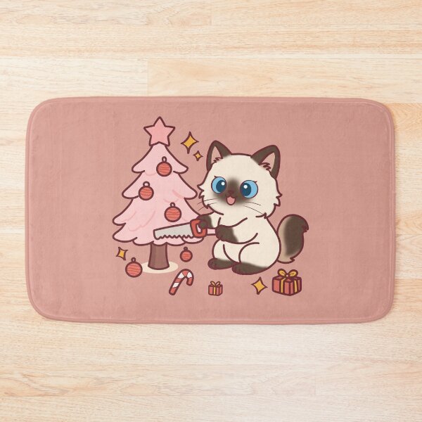Item preview, Cute Ragdoll Cat Decorating a Pastel Pink Christmas Tree designed and sold by BGMeYou.