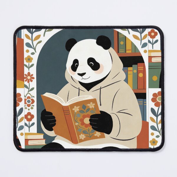 Item preview, Cozy Reading Panda in Hoodie | Vintage Folk Art Librarian Bear Aesthetic designed and sold by Cherrydora.