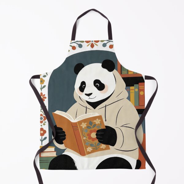 Item preview, Cozy Reading Panda in Hoodie | Vintage Folk Art Librarian Bear Aesthetic designed and sold by Cherrydora.