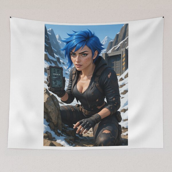 Item preview, Cipher in mountain pass in black gear blue hair designed and sold by CathryneDelamort.