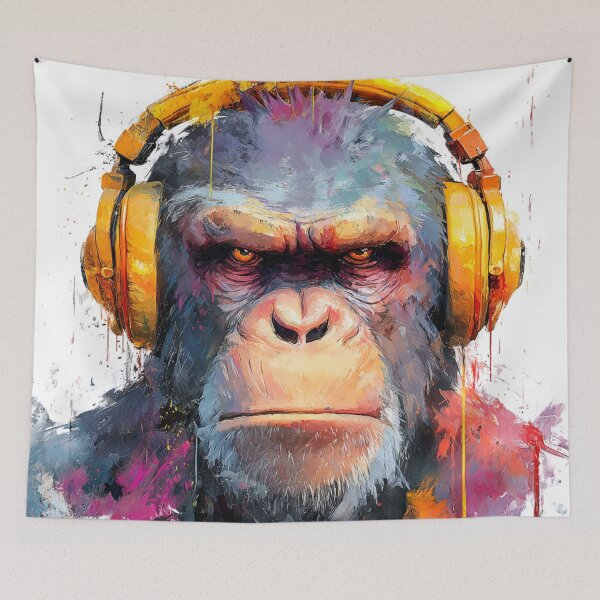 Item preview, Stylish Dj Monkey Serious Ape With Golden Headphones designed and sold by GrinGalore.