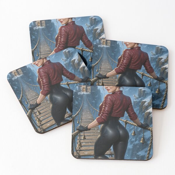 Item preview, Fortana in leather on snowy mountain pass bridge designed and sold by CathryneDelamort.