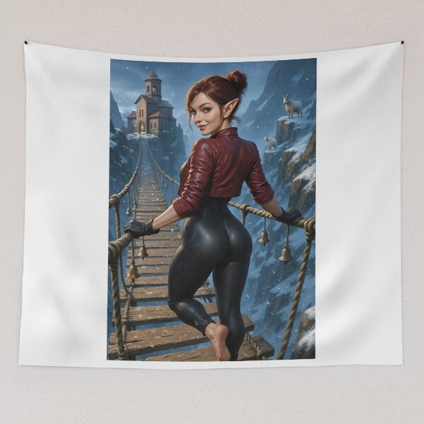Item preview, Fortana in leather on snowy mountain pass bridge designed and sold by CathryneDelamort.