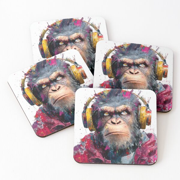 Item preview, Dj Monkey Ape Red Jacket With Headphones designed and sold by GrinGalore.