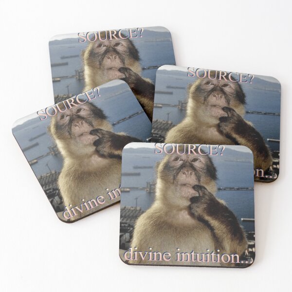 Item preview, "source? divine intuition..." thinking monkey meme designed and sold by monkey zone.