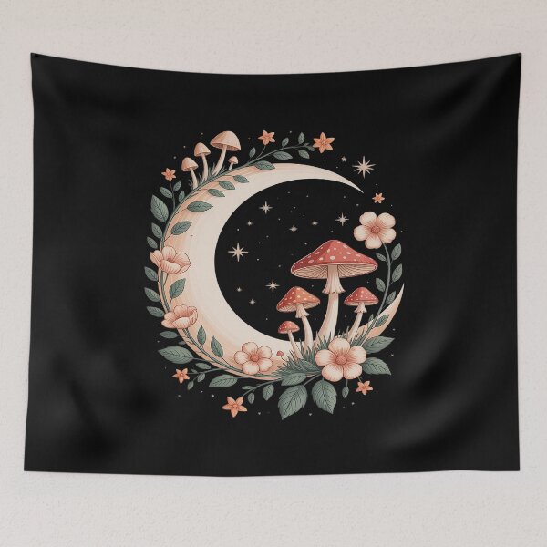 Item preview, cottagecore moon mushroom moonphase floral goblincore designed and sold by HORIZBoutique.