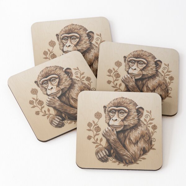 Item preview, Monkey Carved Wood Art  Serene Jungle Spirit  Wall Art designed and sold by SavannaStrikes.