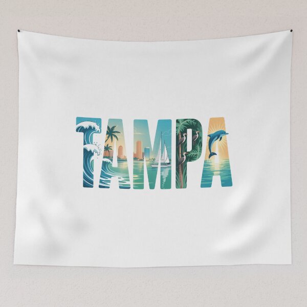 Item preview, Tampa Florida Illustrated Typography Coastal Wildlife Skyline designed and sold by CircinusStore.