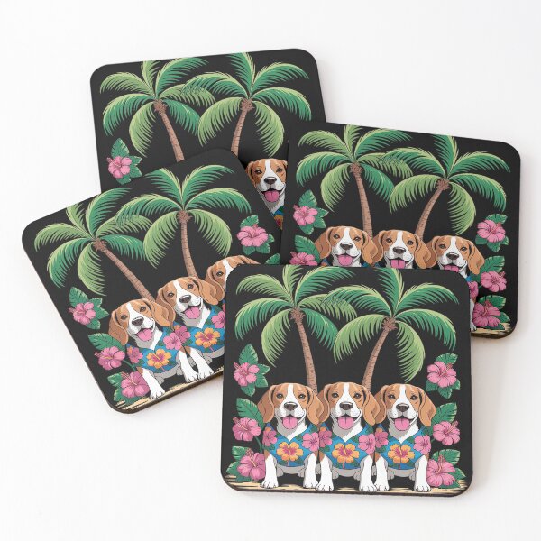 Item preview, Cute Basset Hound Dogs Hawaiian Tops Palm Trees Ocean Beach designed and sold by Voidbinder.