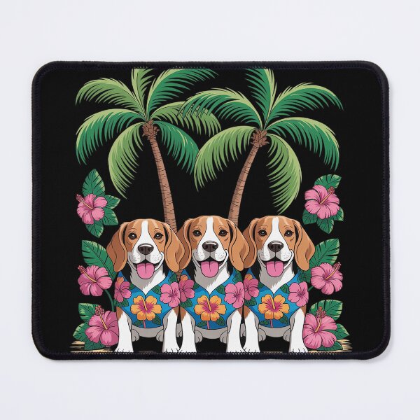 Item preview, Cute Basset Hound Dogs Hawaiian Tops Palm Trees Ocean Beach designed and sold by Voidbinder.