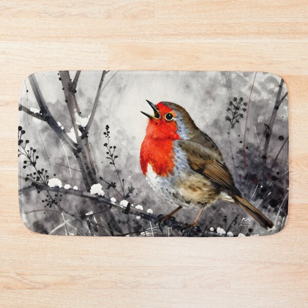 Item preview, Robin, winter, Christmas, holiday, nature, gift, black, LED, red, postcard, puzzle, canvas, print, magnet designed and sold by nataliakuruch.