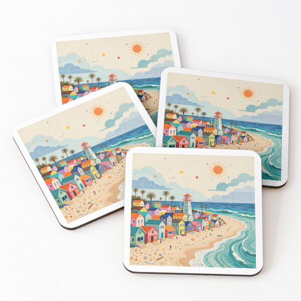 Item preview, Surf Town Panorama Style Coastal Folk Art designed and sold by graphicsangels.
