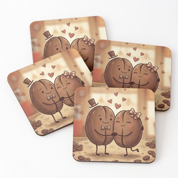 Item preview, Coffee Bean Love Couple - Cute Cartoon Art designed and sold by M3PicsStudio.