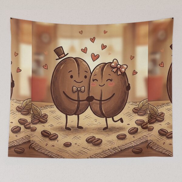 Item preview, Coffee Bean Love Couple - Cute Cartoon Art designed and sold by M3PicsStudio.