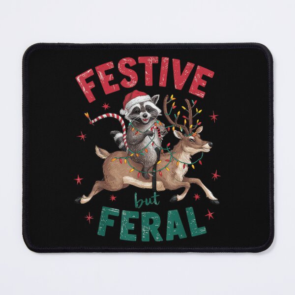 Item preview, Festive But Feral Raccoon Riding Reindeer Funny Wildlife Christmas Animal Pun Art designed and sold by EvelysEmelia.