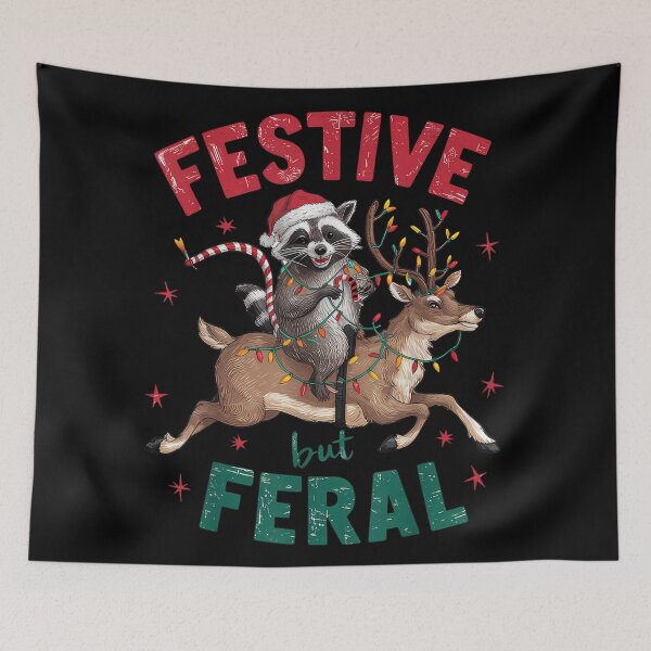 Item preview, Festive But Feral Raccoon Riding Reindeer Funny Wildlife Christmas Animal Pun Art designed and sold by EvelysEmelia.