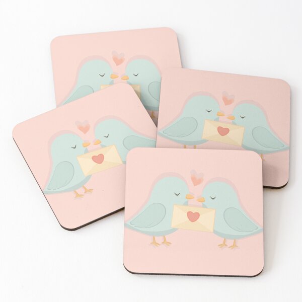 Item preview, Cute Birds with Heart on Soft Peach Background – Romantic Valentine Illustration designed and sold by CheriTanya.