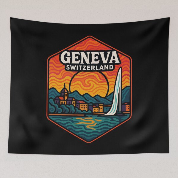 Item preview, Geneva Switzerland Retro Trippy designed and sold by TomFrontierArt.
