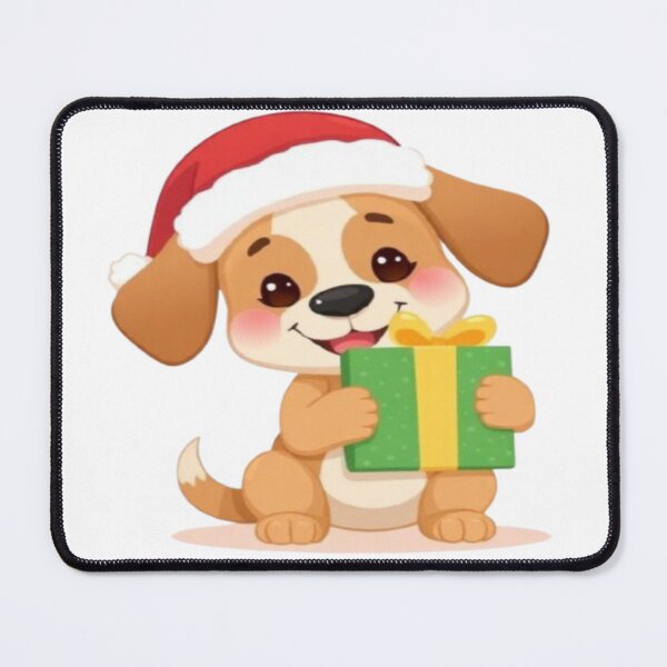 Artikelvorschau, Niedlicher Weihnachtswelpe mit Geschenk – Entzückende Weihnachtshund-Illustration entworfen und verkauft von BSL-STORE.