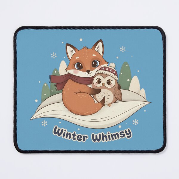 Item preview, "Winter Whimsy" Cute Fox and Owl Forest Friends Graphic Art designed and sold by InkWeaveShop.