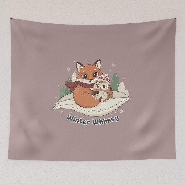Item preview, "Winter Whimsy" Cute Fox and Owl Forest Friends Graphic Art designed and sold by InkWeaveShop.