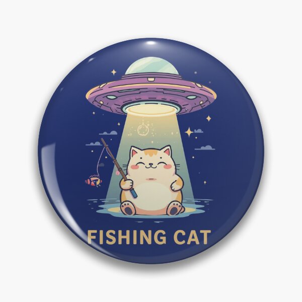 Item preview, Kawaii Fishing Cat Abducted by Alien UFO – Cute Space Cat Illustration designed and sold by Tomasz  Siennicki.