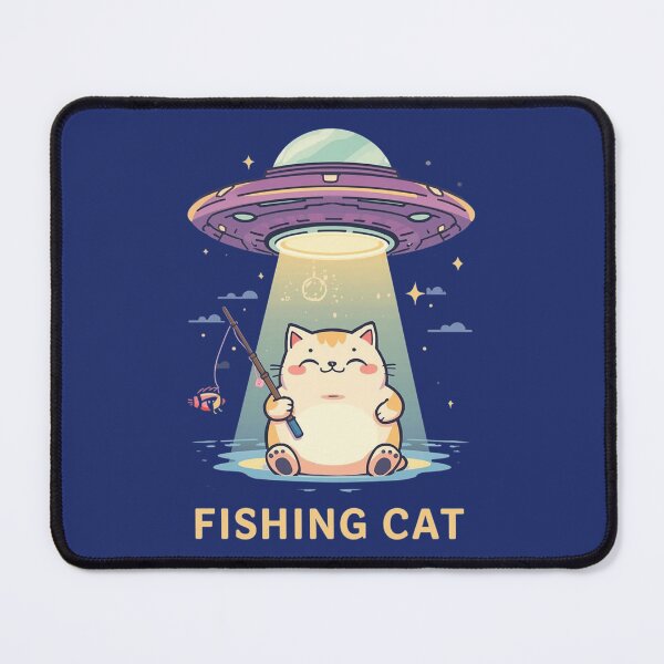 Item preview, Kawaii Fishing Cat Abducted by Alien UFO – Cute Space Cat Illustration designed and sold by Tomasz Siennicki.