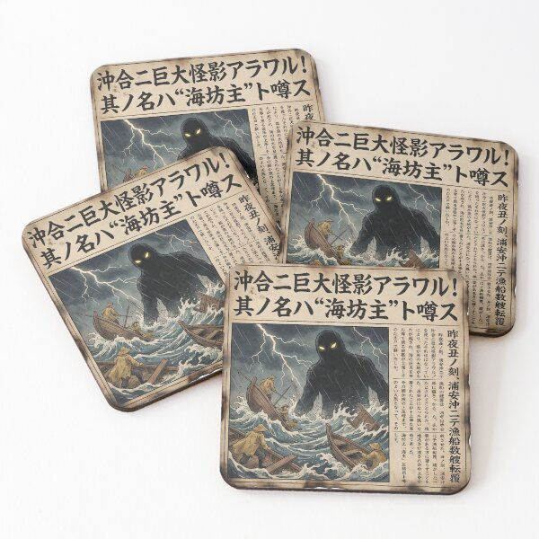 Item preview, Sea Phantom Attack Report — Vintage Japanese Newspaper Kawaraban | Japanese Myth Art | Mori no Akari designed and sold by Mori-no-Akari.