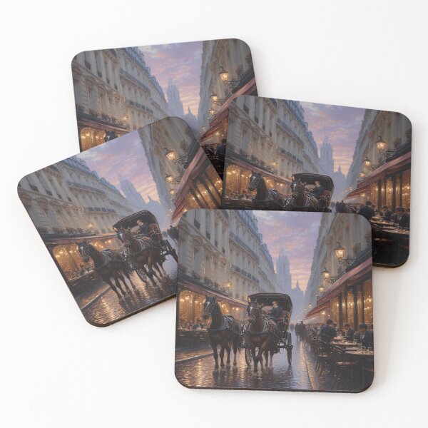 Item preview, Twilight Arrival — A Hansom Cab on Parisian Cobblestones designed and sold by Rees Pearse.
