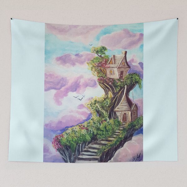 Item preview, Cute fairy homes with pink clouds designed and sold by ZiehrArt.