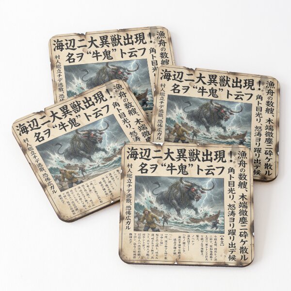 Item preview, Gyūki Sea Beast Outbreak Report — Vintage Japanese Newspaper Kawaraban | Japanese Myth Art | Mori no Akari designed and sold by Mori-no-Akari.