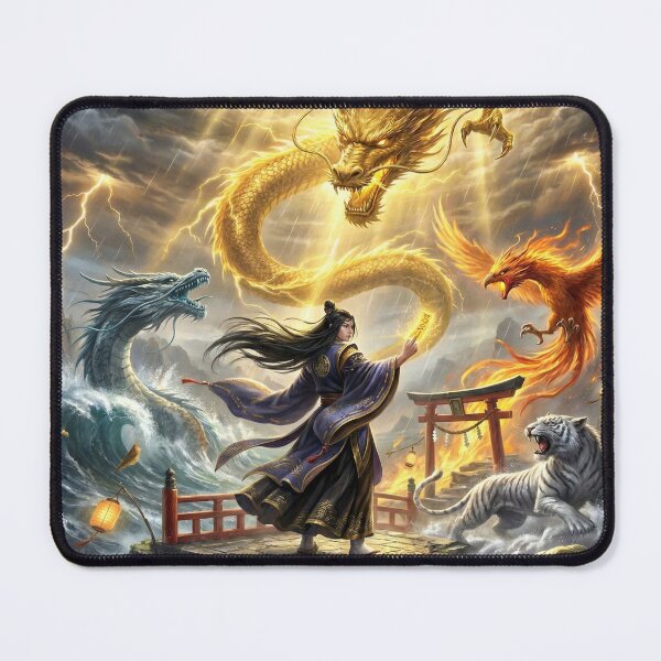 Item preview, Summoner of the Five Divine Beasts — Golden Dragon, Azure Serpent, Vermilion Phoenix, White Tiger & Black Tortoise | Japanese Myth Art | Mori no Akari designed and sold by Mori-no-Akari.