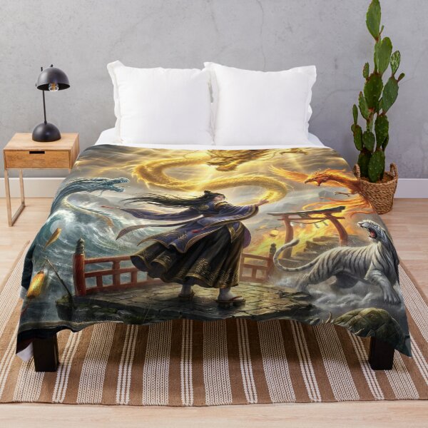 Item preview, Summoner of the Five Divine Beasts — Golden Dragon, Azure Serpent, Vermilion Phoenix, White Tiger & Black Tortoise | Japanese Myth Art | Mori no Akari designed and sold by Mori-no-Akari.