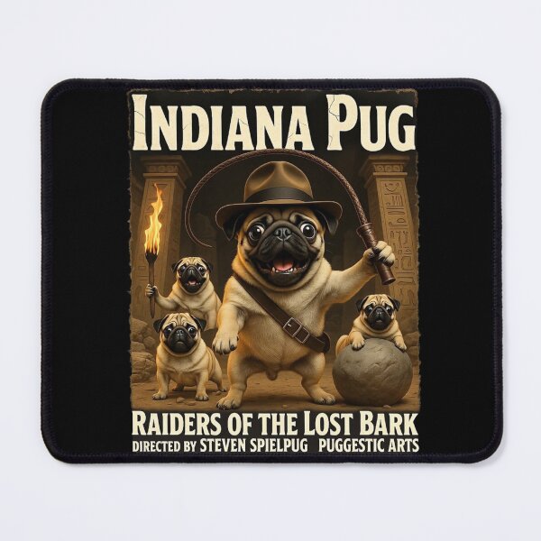 Item preview, Indiana Pug – Raiders of the Lost Bark Funny Dog Parody designed and sold by Nerd Army.