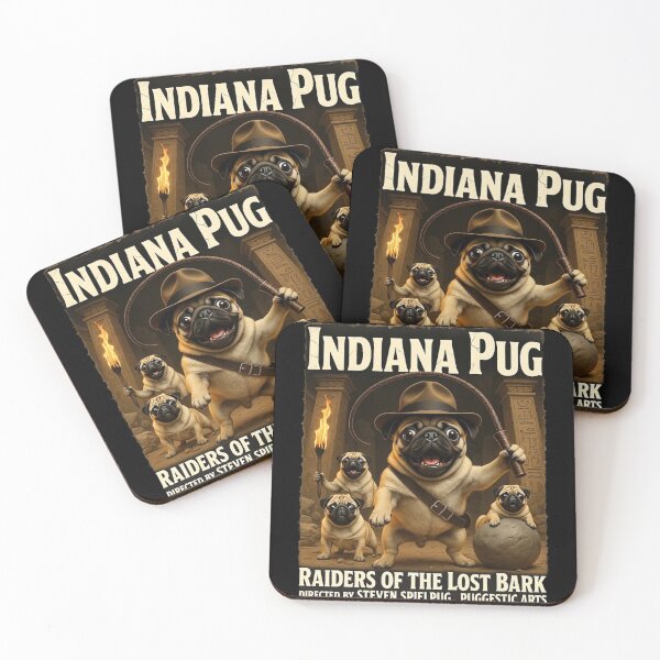 Item preview, Indiana Pug – Raiders of the Lost Bark Funny Dog Parody designed and sold by Nerd Army.