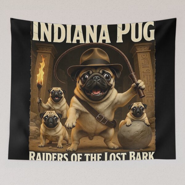 Item preview, Indiana Pug – Raiders of the Lost Bark Funny Dog Parody designed and sold by Nerd Army.