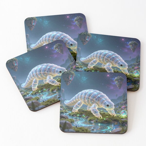 Item preview, Giant Tardigrade Wanderer – cosmic fantasy creature in glowing surreal landscape full of magic designed and sold by FotoworldEdel.
