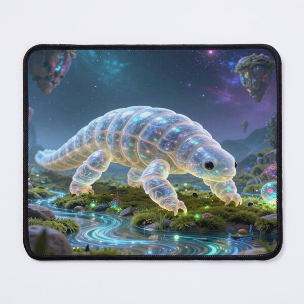 Item preview, Giant Tardigrade Wanderer – cosmic fantasy creature in glowing surreal landscape full of magic designed and sold by FotoworldEdel.