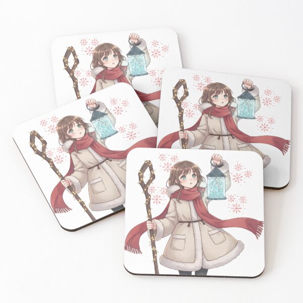 Item preview, Kawaii Anime Christmas Girl Winter Lantern Magic Staff - Adorable Chibi Holiday Glow Sticker Art Print designed and sold by wellie-chic.